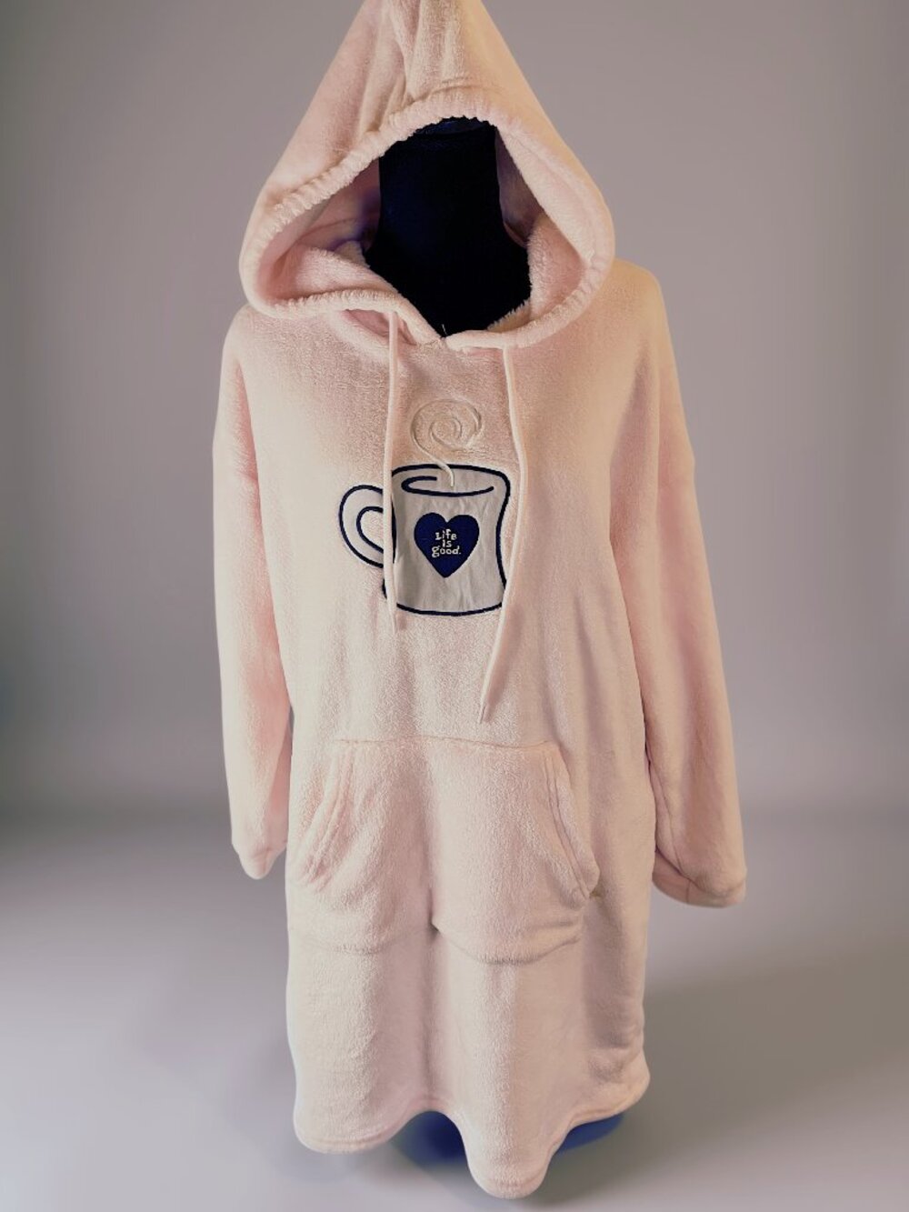 Life Is Good Sleep Fleece Hoodie Dress Pink Coffee Mug Size L